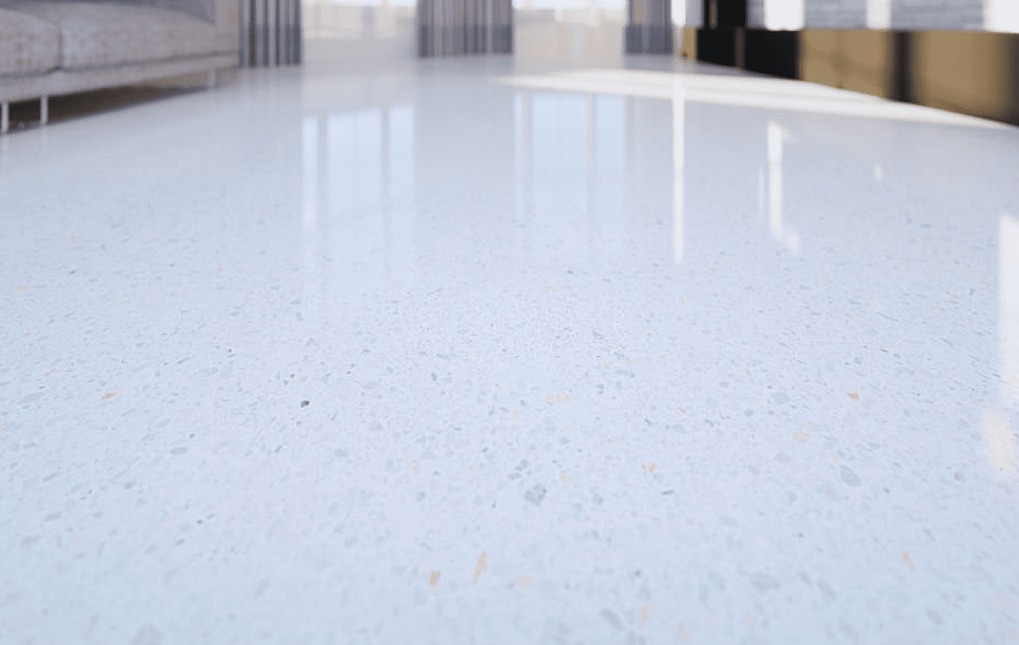 polished white concrete floor